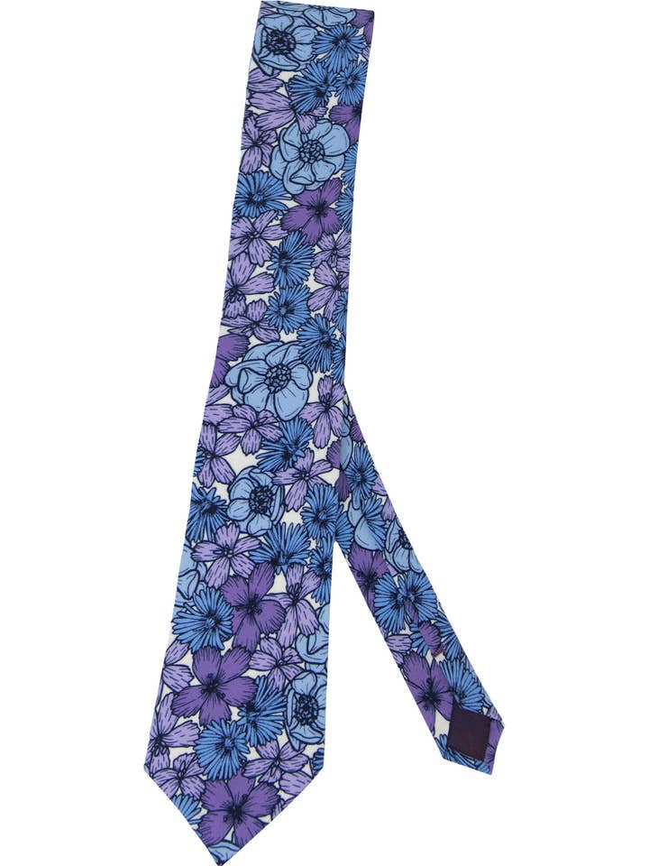 TADDEO DENSE FLORAL MERINO TIE - LAVENDER for wholesale by Lords Of Harlech Accessories