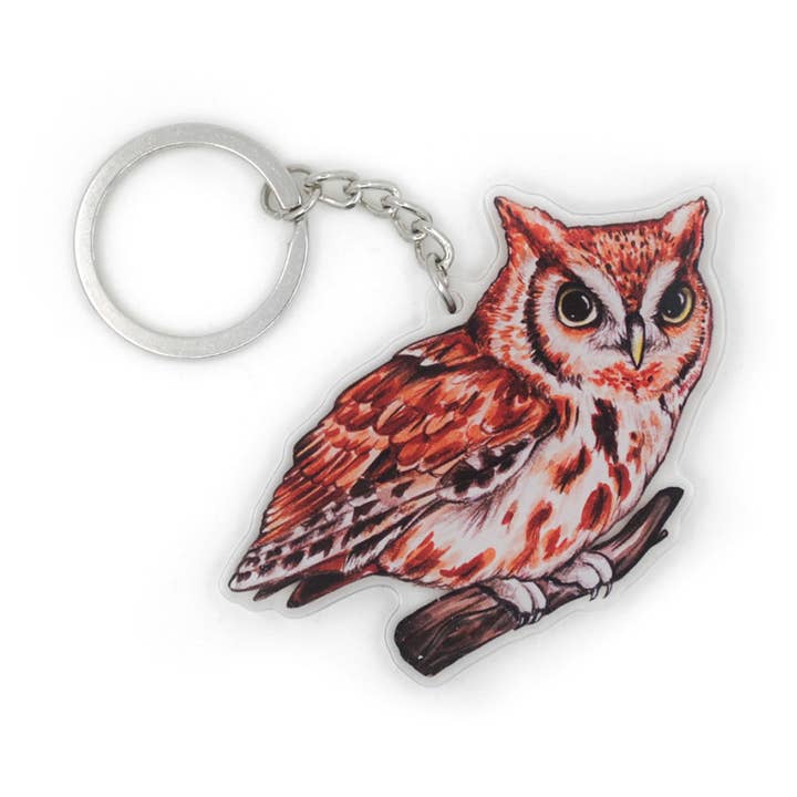 Allison Stoiser Art - Wholesale Keychain - Unisex - Eastern Screech Owl Double-Sided Acrylic Keychain0