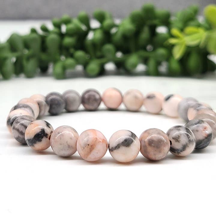 Pink Zebra Jasper Bracelet Stretchable 8mm Beads, 7.5 inches for wholesale by Meraki Gemstones
