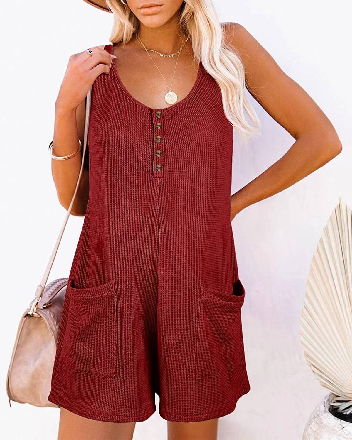 Rosa Clothing - Wholesale Romper - Women's - Waffle romper pocket jumpsuit14