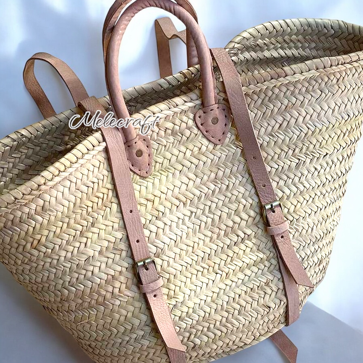 Melecraft - Wholesale Basket - Handmade Moroccan Backpack with Adjustable Leather Straps1
