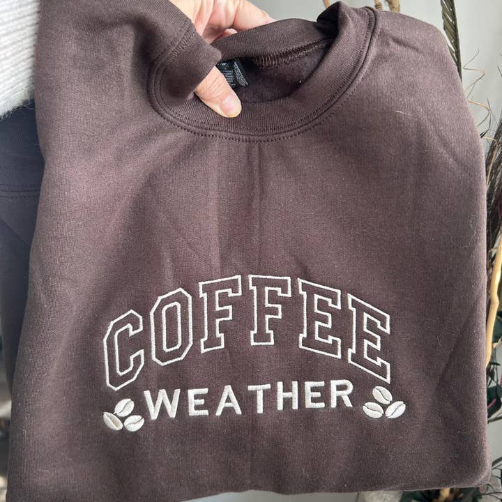 COFFEE WEATHER- Embroidered Gildan Crewneck Sweatshirt for wholesale by Stitch Haven