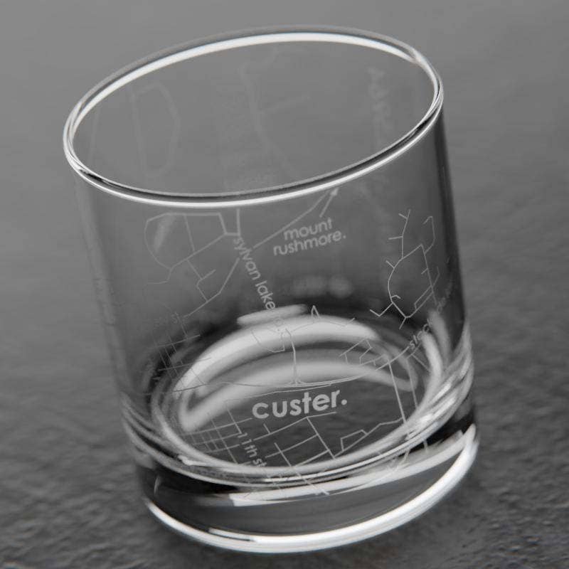 Well Told - Wholesale Drinking Glass/Cup - Custer, SD City Map - Etched Whiskey Rocks Glass3