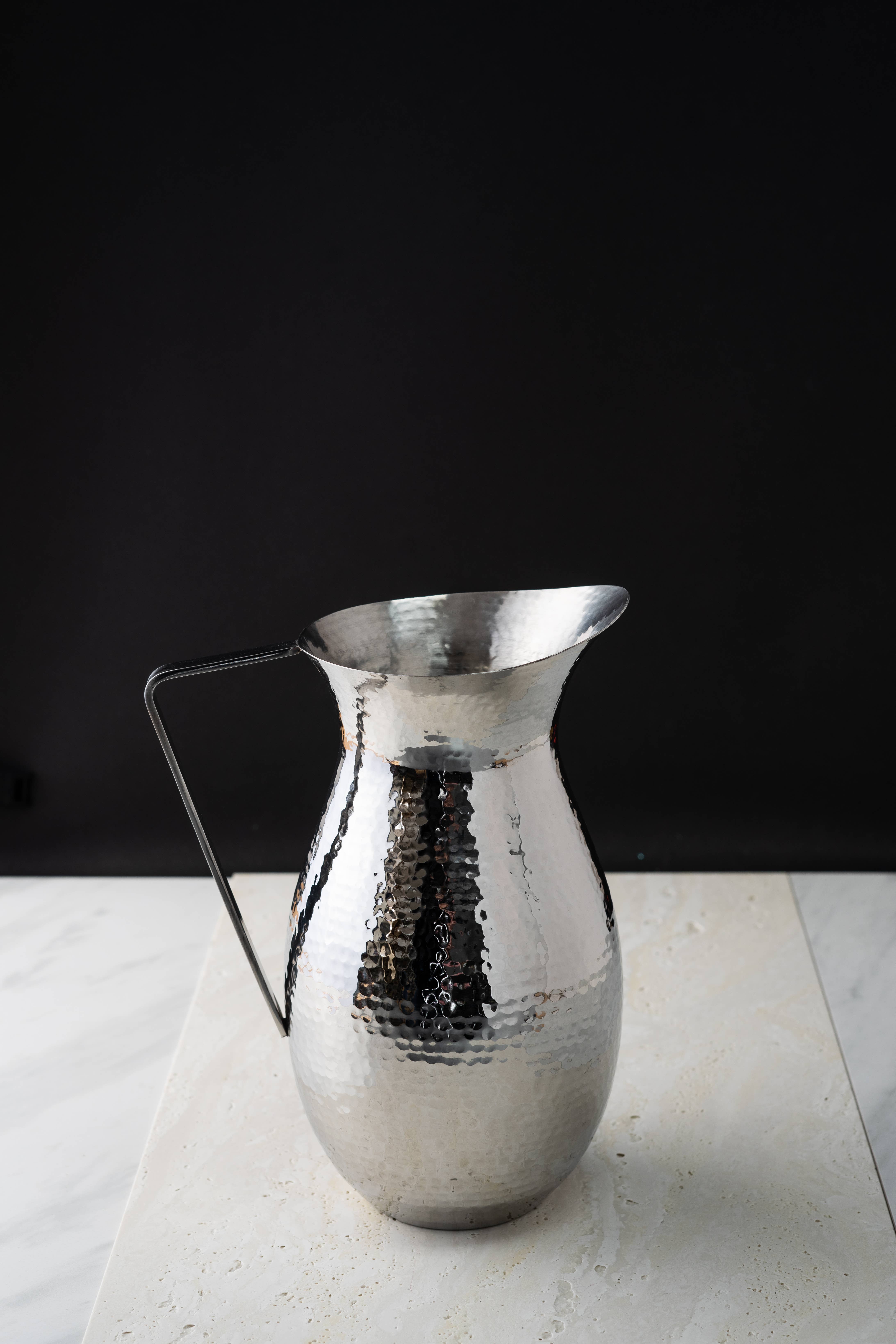 India Handicrafts Inc - Wholesale Pitcher - Sleek Stainless Steel Hammered Pitcher w/ Handle1