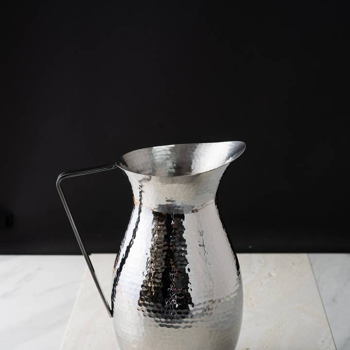 India Handicrafts Inc - Wholesale Pitcher - Sleek Stainless Steel Hammered Pitcher w/ Handle1