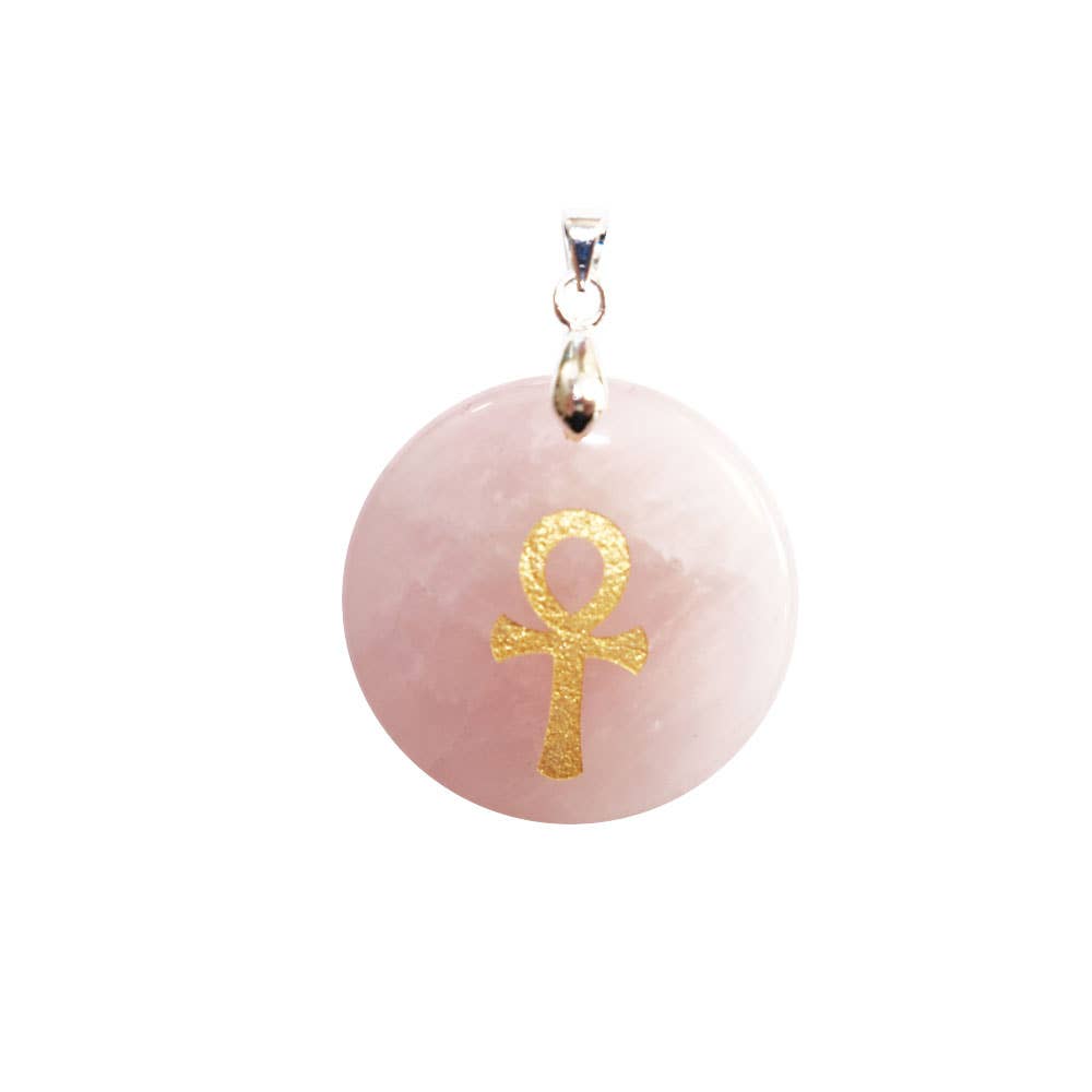 France Mineraux - Wholesale Individual charm/pendant - Rose Quartz Ankh Egyptian Cross Pendant