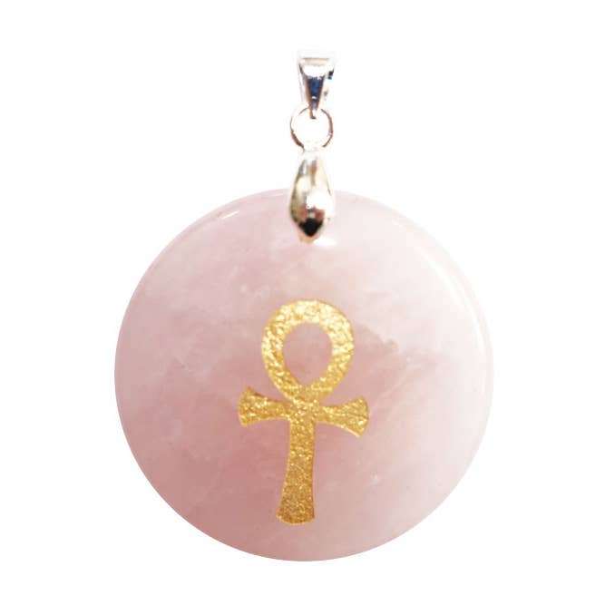 France Mineraux - Wholesale Individual charm/pendant - Rose Quartz Ankh Egyptian Cross Pendant0