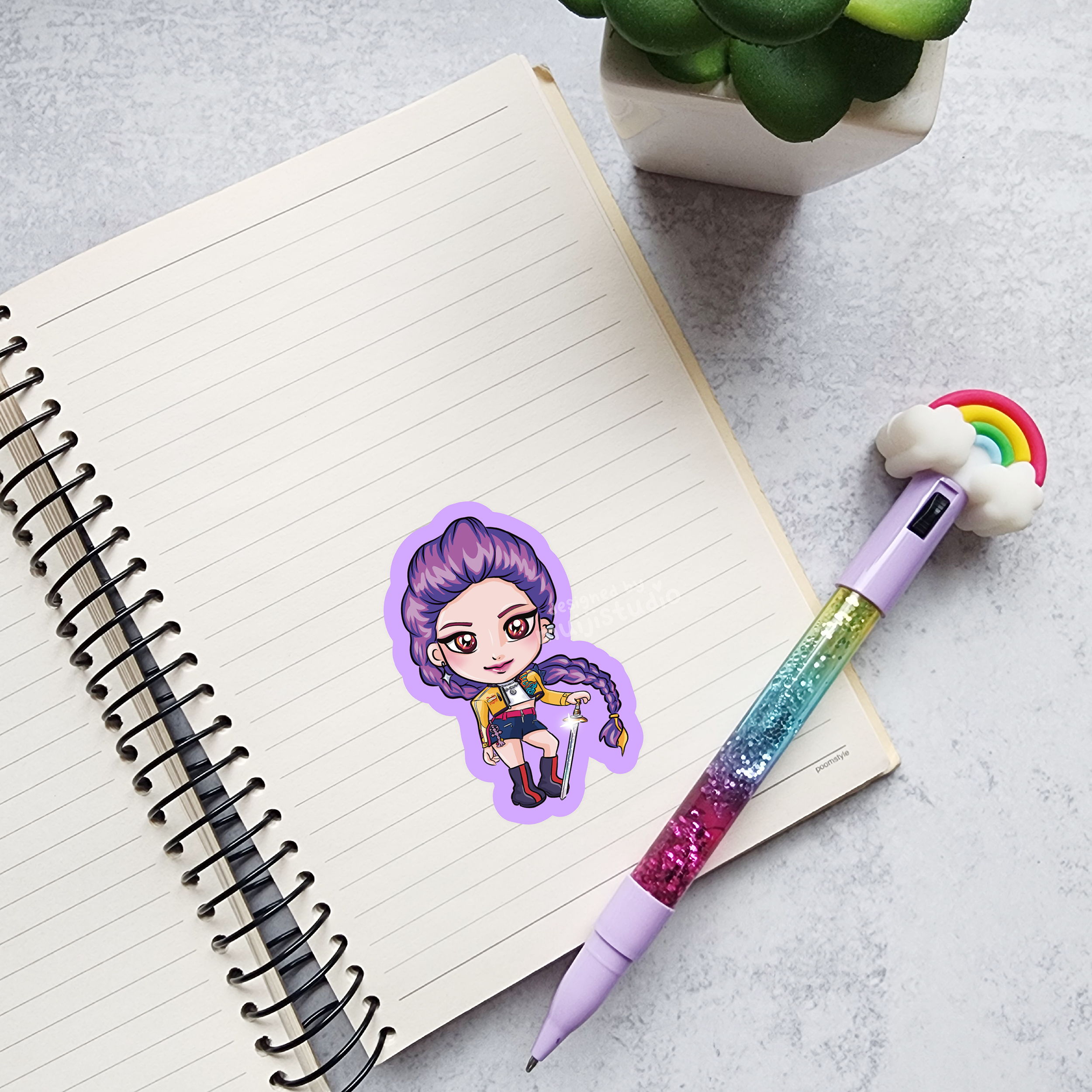 Muijistudio – wholesale Sticker – Purple Kpop Korean Girl Rumi Demon Hunter Vinyl Sticker1