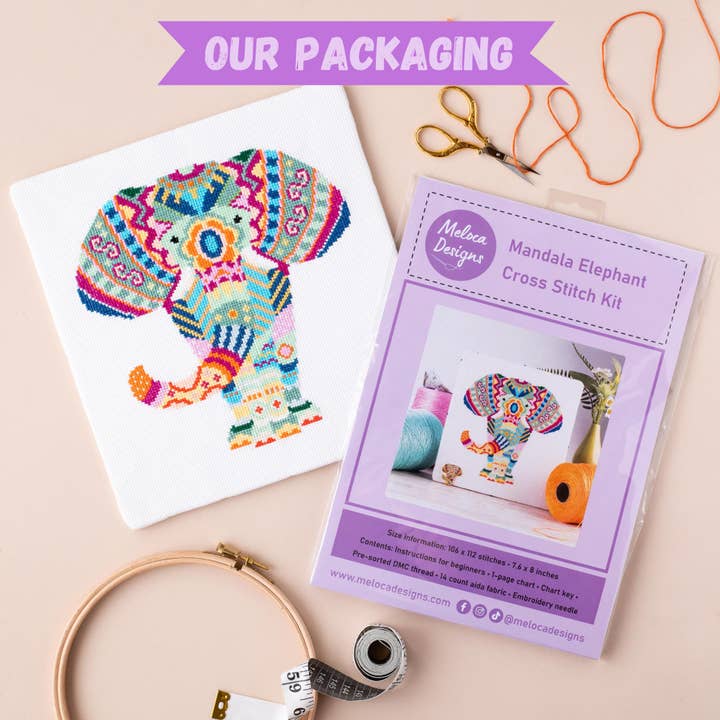 Meloca Designs - Vendita all'ingrosso Kit da cucito creativo - Kit da cucito a punto croce con motivo mandala a motivo di cervo
