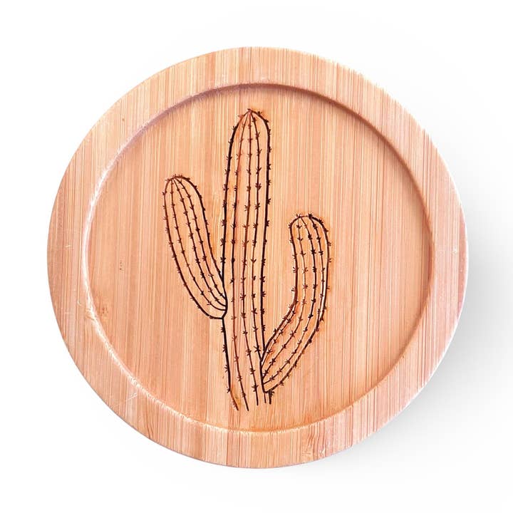 Saguaro Cactus Bamboo Coaster - 3.75"x3.75" for wholesale by Nurelle Creations
