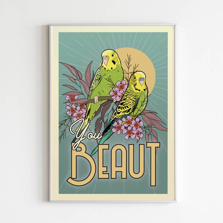 Budgies A3 Poster | Art Print | Australian Wall Art for wholesale by Little Green Mini Creative