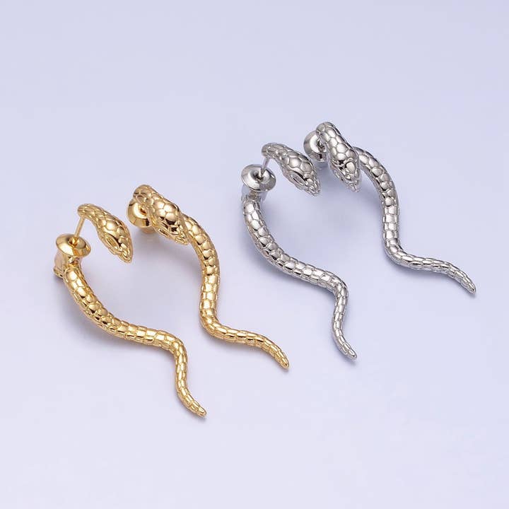 Guldfylld Snake Serpent Texturerad Wavy Drop Stud örhängen för wholesale av Aim Eternal