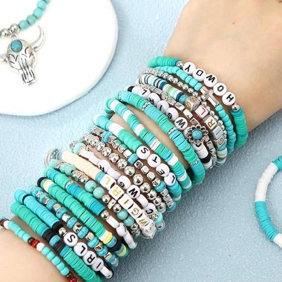Cross and Crowns - Wholesale Jewelry Set - Western turquoise charm stackable bracelets