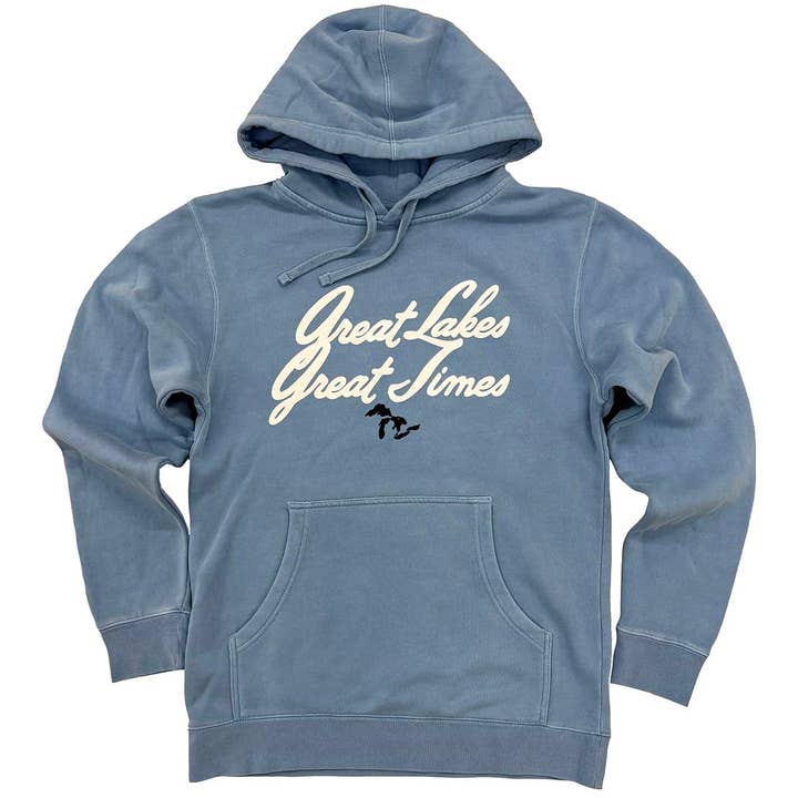 Script Great Lakes Great Times Hoodie (Light Blue) for wholesale by Jupmode