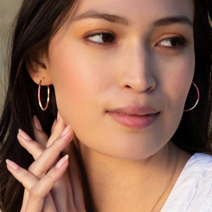 Scout Curated Wears - Wholesale Hoop Earrings - Chromacolor Miyuki Small Hoop - Desert Multi/Gold