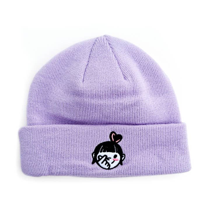 Finger Heart Girl Embroidered Beanie for wholesale by Le Petit Elefant