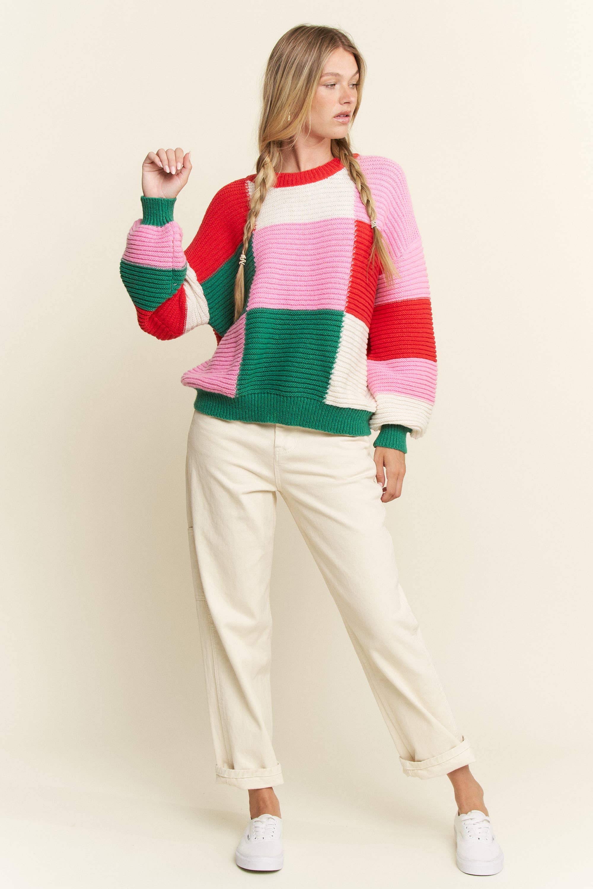 JADE BY JANE - Wholesale Knit Sweater - Women's - GEOMETRIC MULTICOLOR KNIT SWEATER0