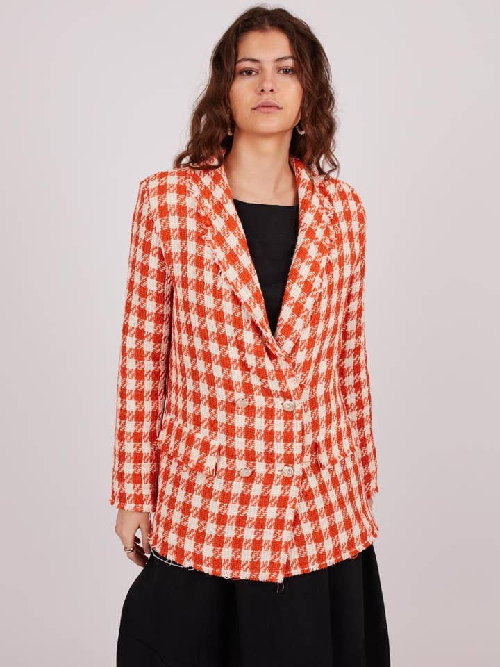 orange Tweed fabric blazer for wholesale on Faire