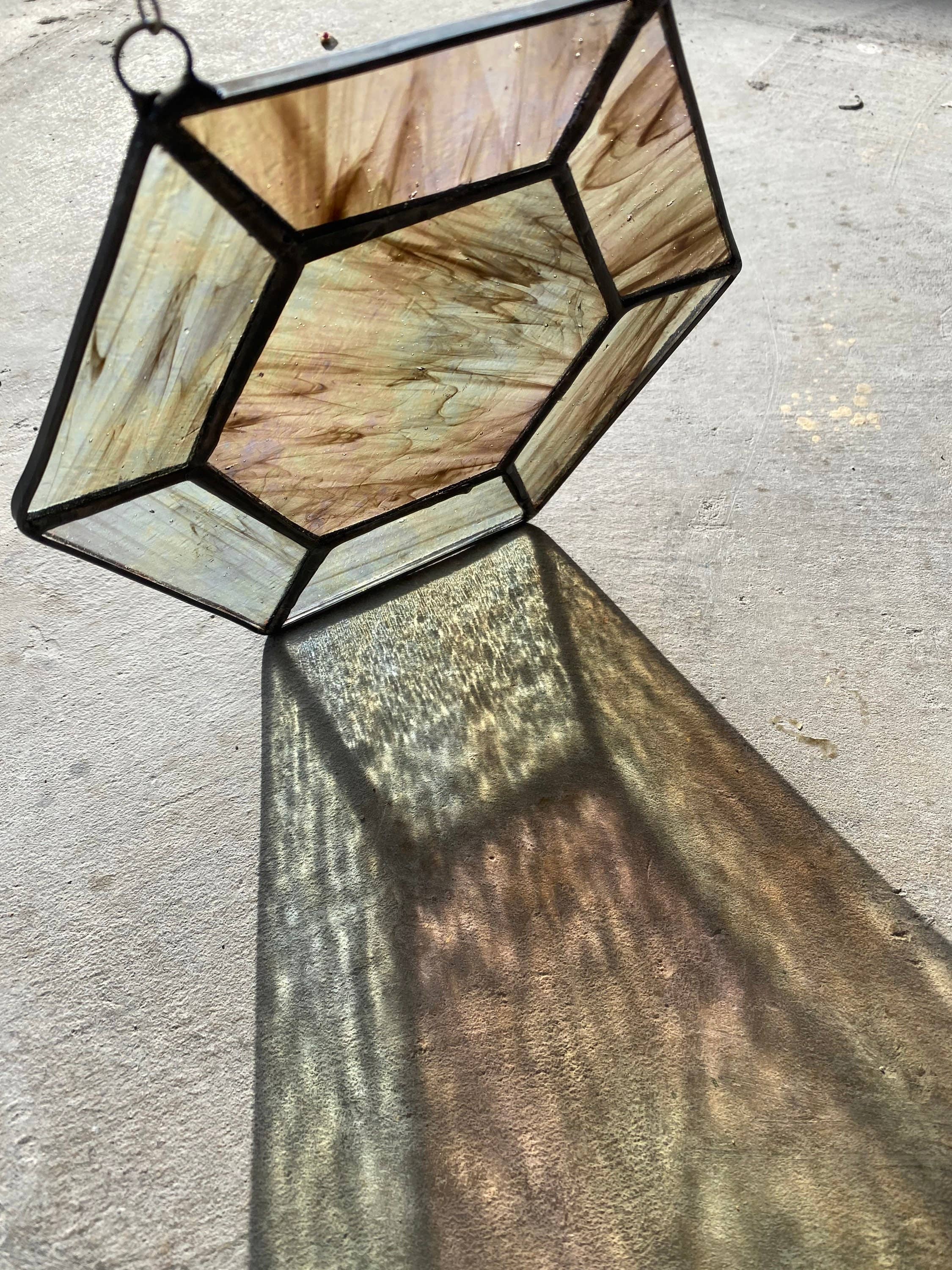 Made By Rheal - Wholesale Suncatcher - Iridescent Brown & Clear Swirl Gem Stained Glass Suncatcher4