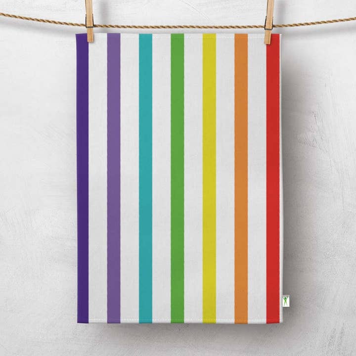 Limited edition: Wide Rainbow Stripe, Colourful Tea towel: pre-order available for wholesale by UmmPixies