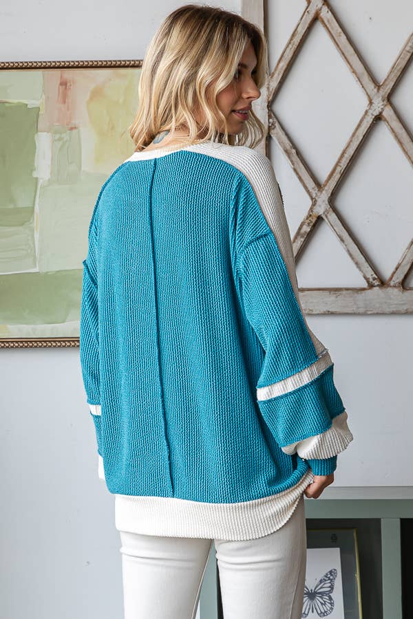 7th Ray - Wholesale Knit Top - Women's - Women's Color Block Rib Knit Top T573811