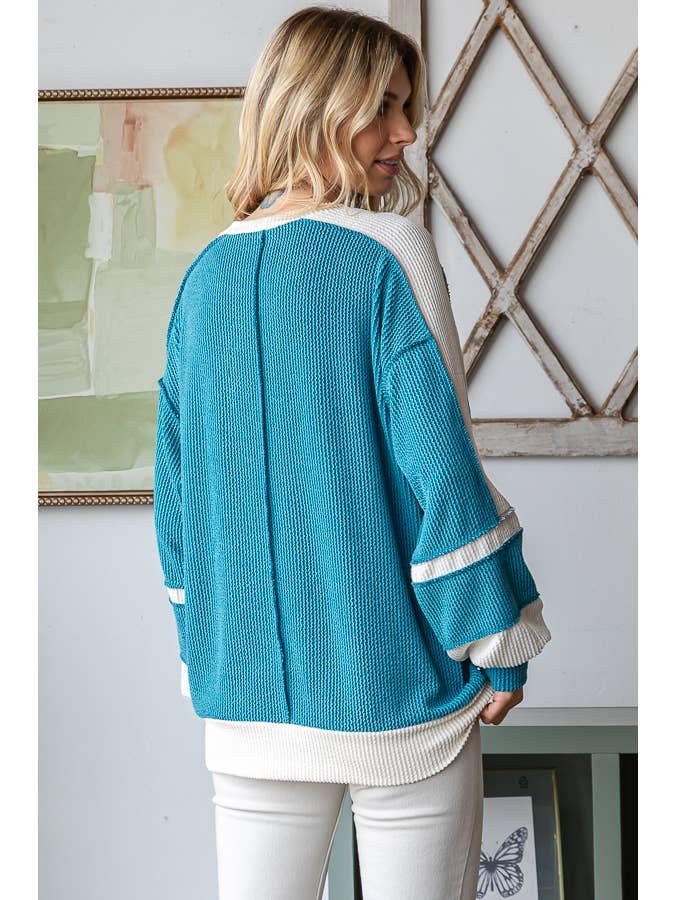 7th Ray - Wholesale Knit Top - Women's - Women's Color Block Rib Knit Top T573811