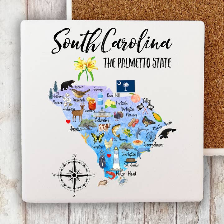 South Carolina State Map Souvenir Stone Coaster for wholesale by Avery Lane Gifts