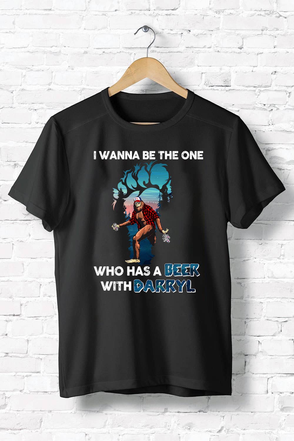 Black Bigfoot I Wanna Be The One Who Has A Beer With Darryl Shirt for wholesale on Faire2