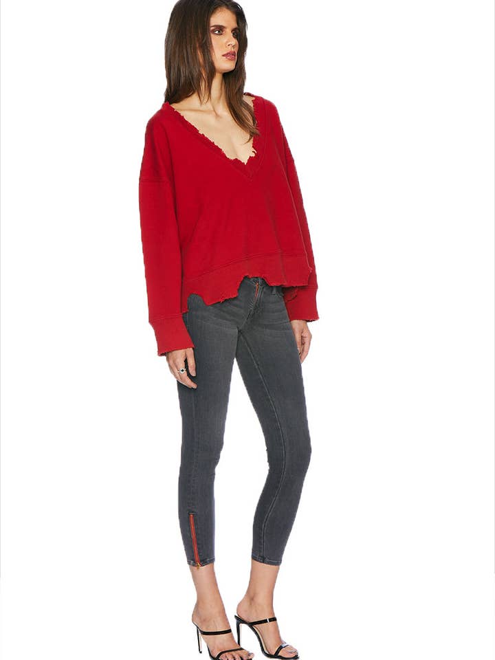 Jeans skinny grigio cenere firmati con cerniera rossa EM7010 per la vendita all'ingrosso da parte di ETIENNE MARCEL