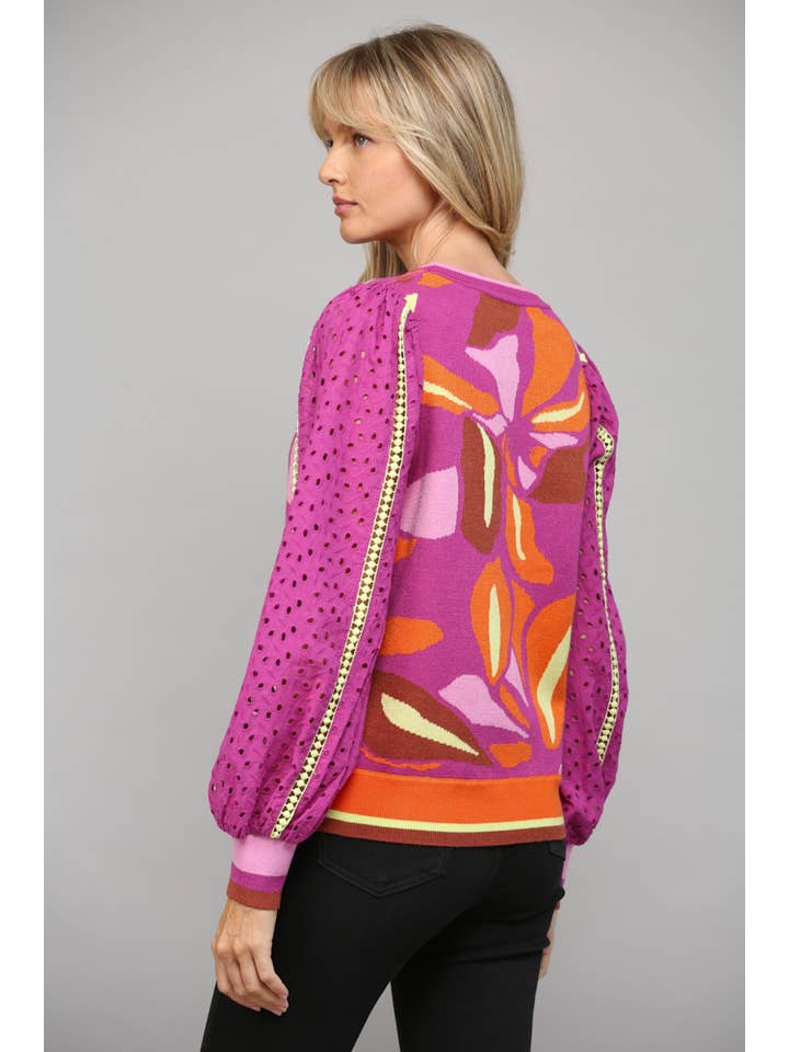 FATE - Wholesale Knit Sweater - Women's - CONTRAST LACE SLV JACQUARD SWEATER FW100142