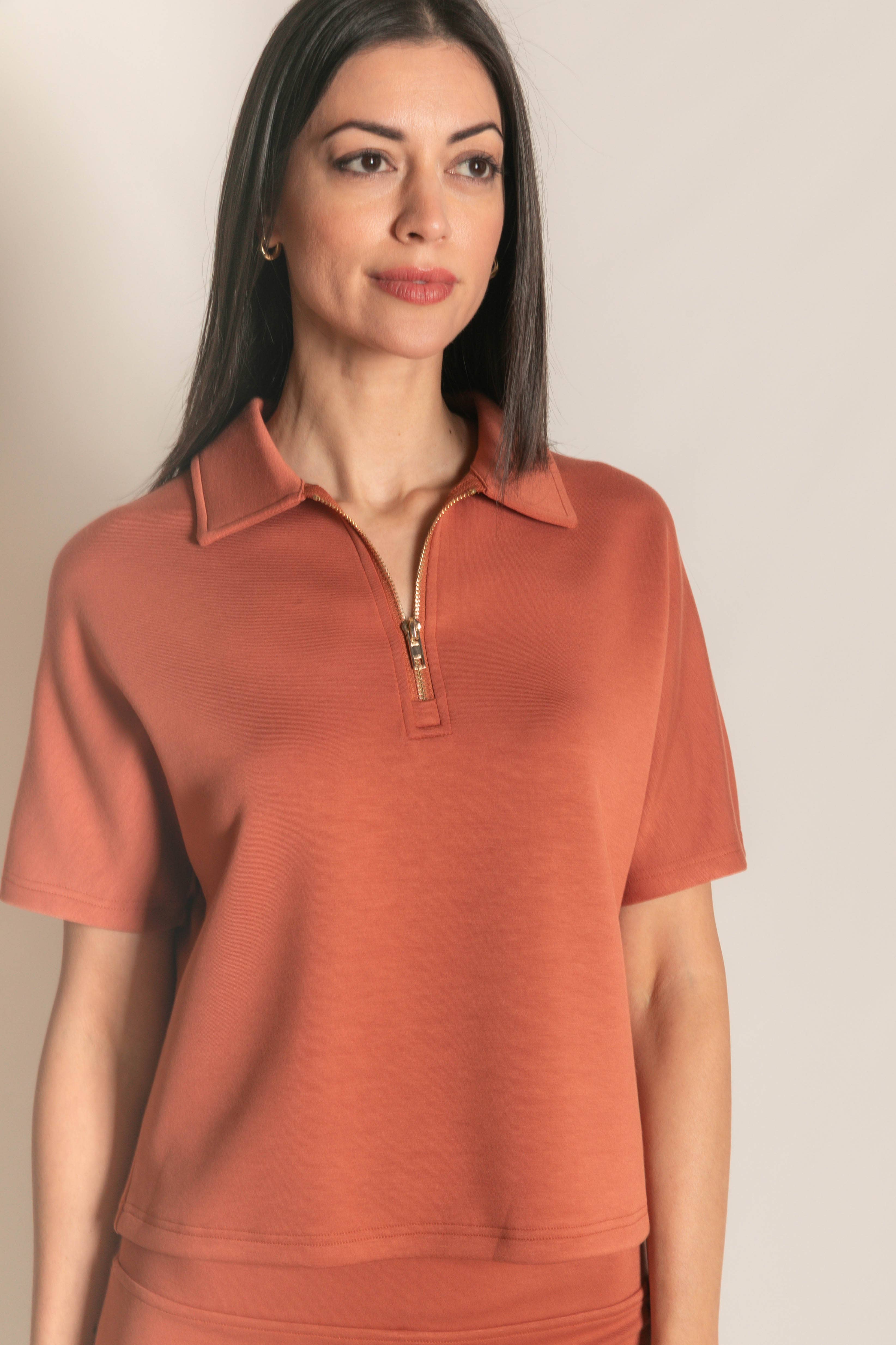 P. CILL - Wholesale Knit Top - Women's - P. CILL Butter Modal Short Sleeve Quarter Zip Top2