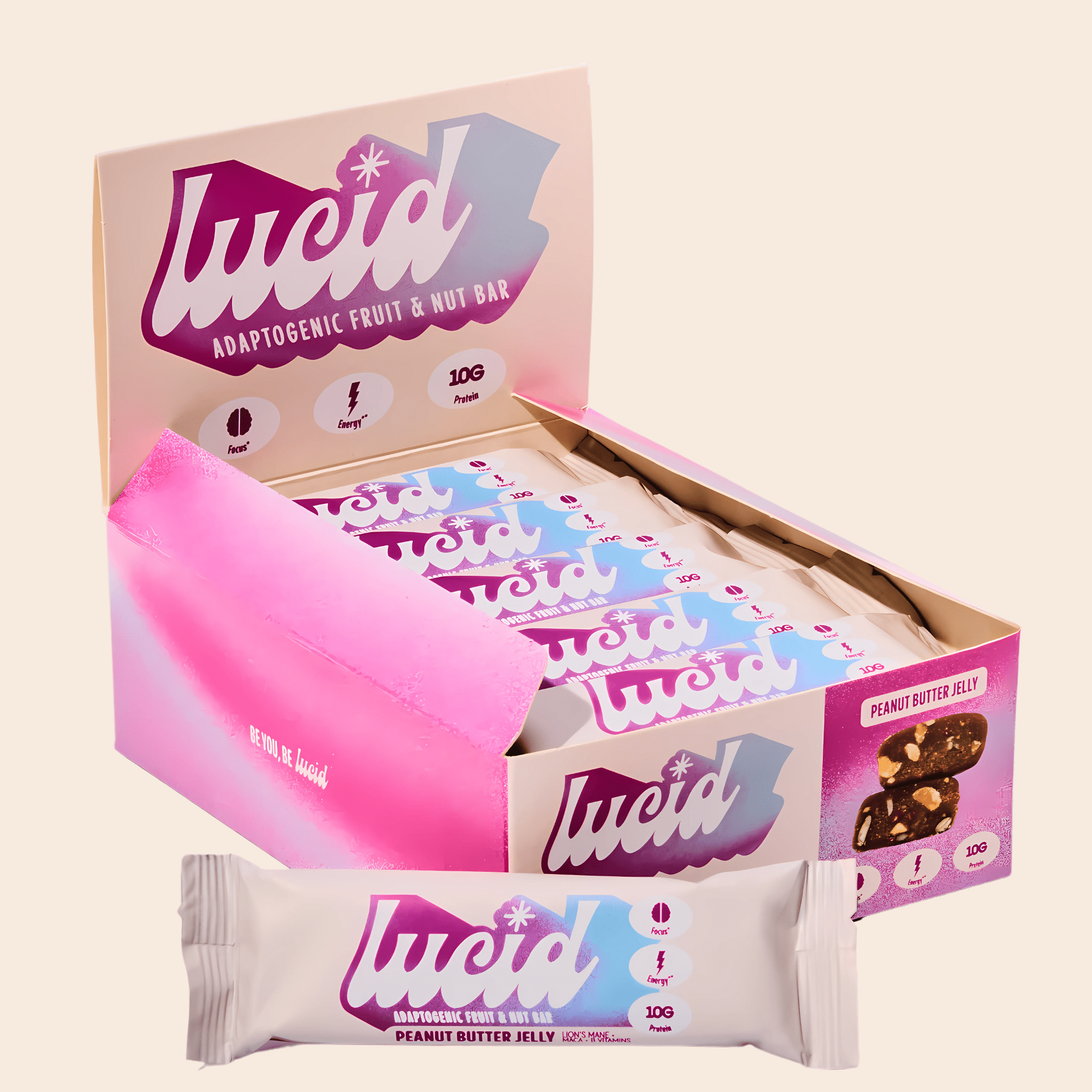 Lucid World – wholesale Snack bar – Peanut Butter Jelly | Protein, High Fibre, Mushroom Bars4