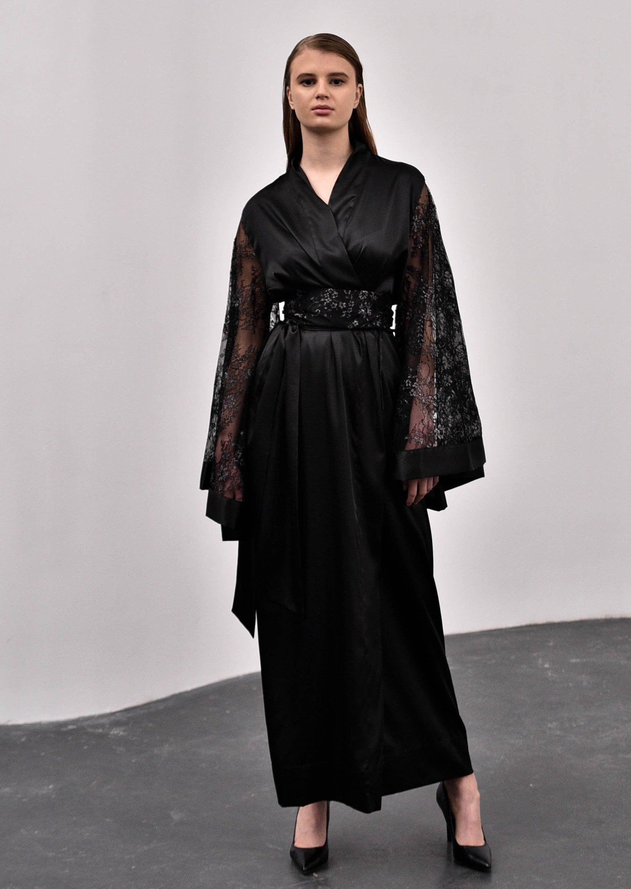Seduced Black Silky Lace Kimono Robe for wholesale on Faire1