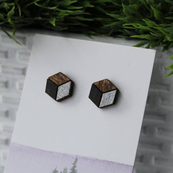 Brincos Madeira Preto/Prata por atacado de Fiddle & Fox