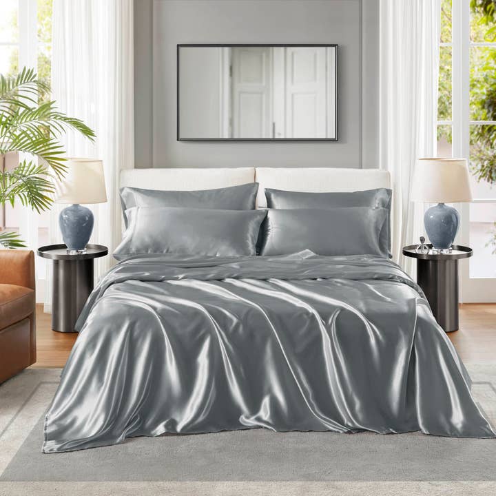 Olliix - Wholesale Sheet Set - Luxury Satin 6-Piece Sheet Set, Dark Grey3