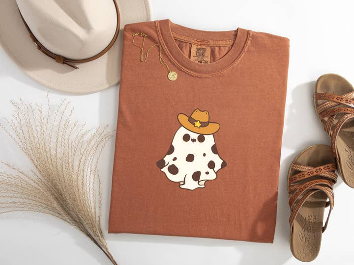 Fashion Within Boutique - Wholesale T-Shirt (Graphic) - Women's - Cowboy Cowgirl Ghost Falloween Halloween Tshirt0