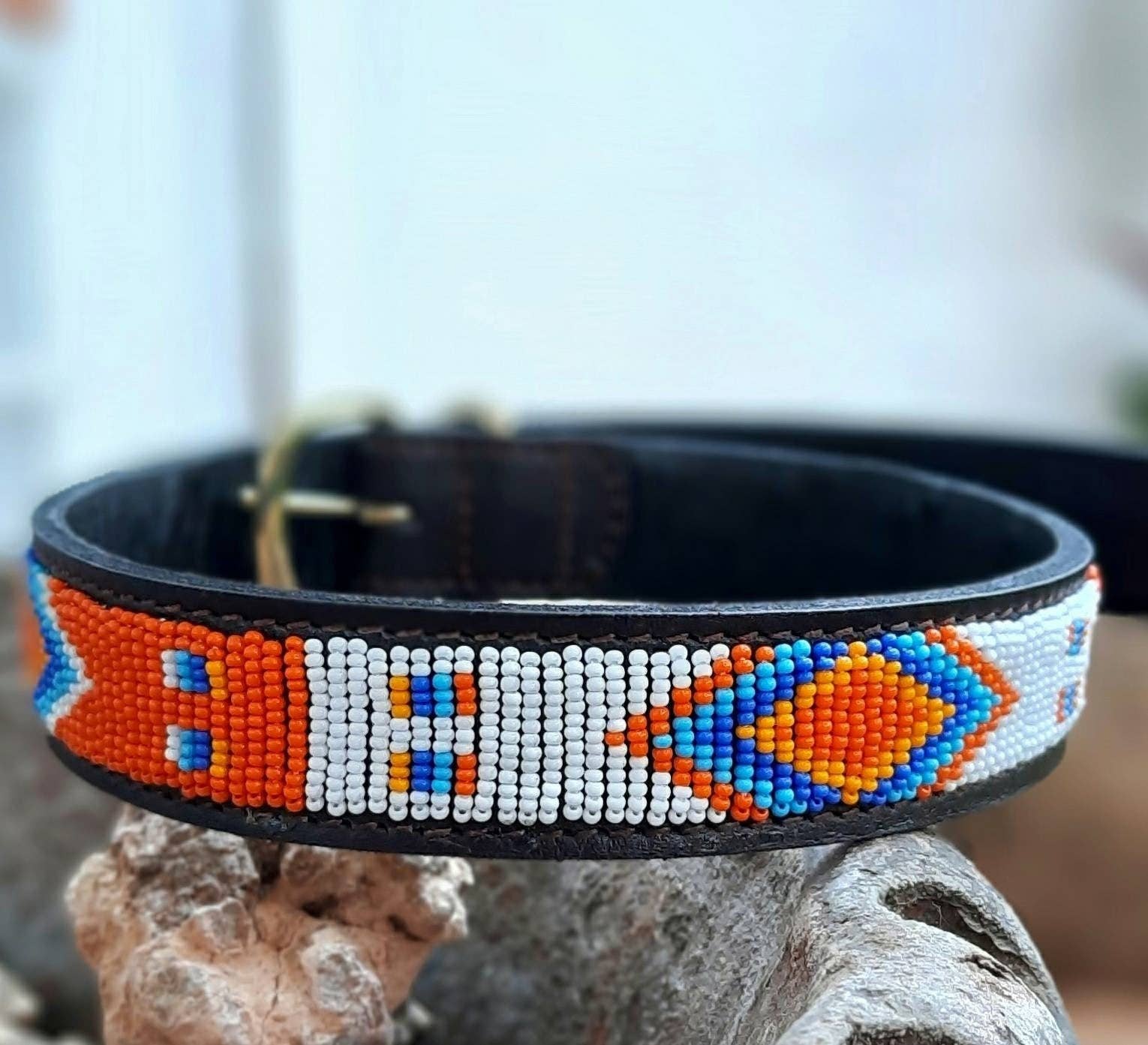 MAASAI CHIEF - Wholesale Pet Collar - Dog - Aztec Orange : Handmade Beaded Maasai Collar, African Dog Collar0