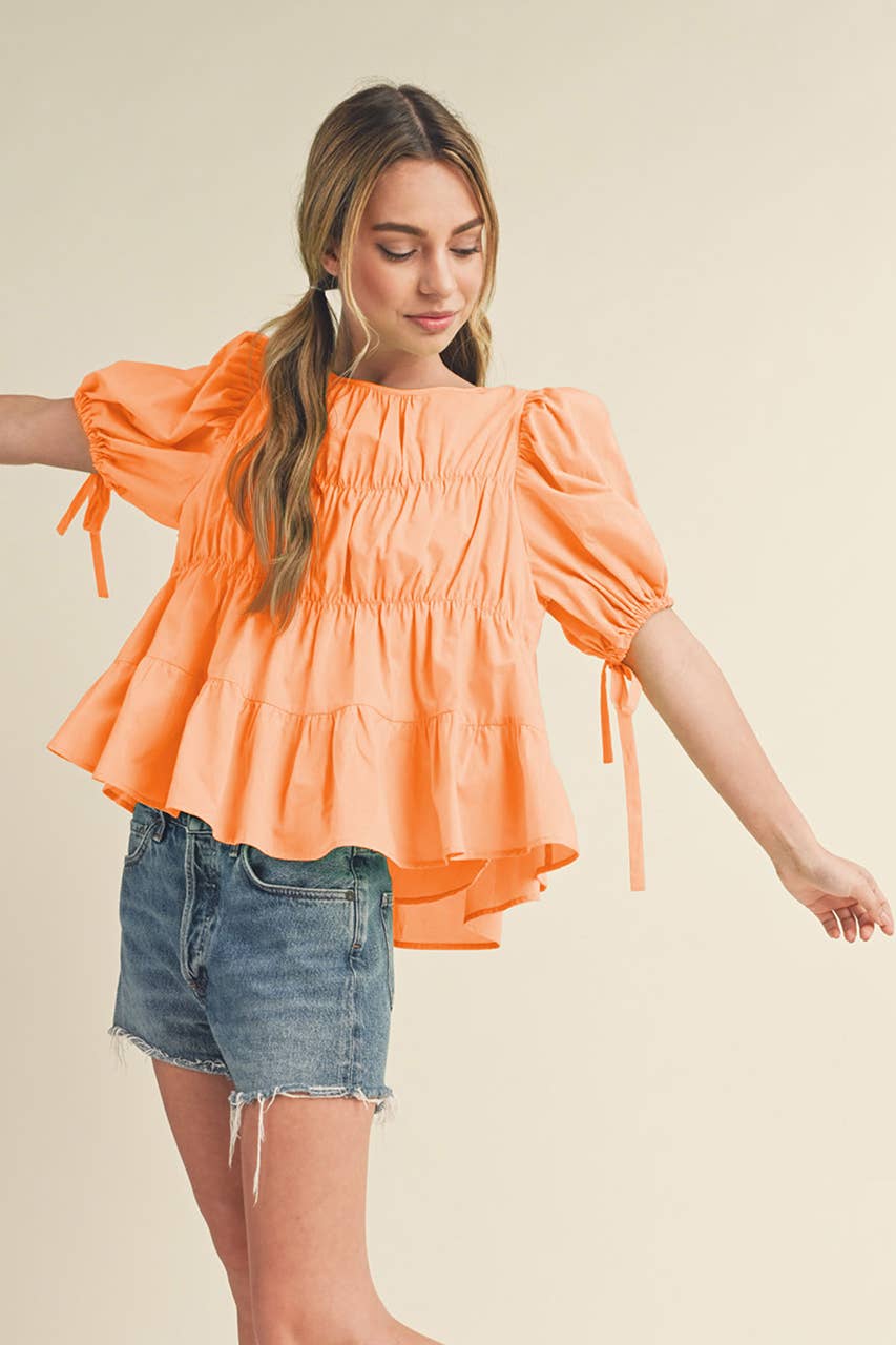 &MERCI - Wholesale Blouse - Women's - TIERED SHIRRING PUFF SLEEVE TOP MTP308119