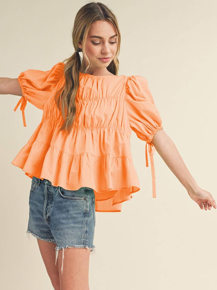 &MERCI - Wholesale Blouse - Women's - TIERED SHIRRING PUFF SLEEVE TOP MTP308119
