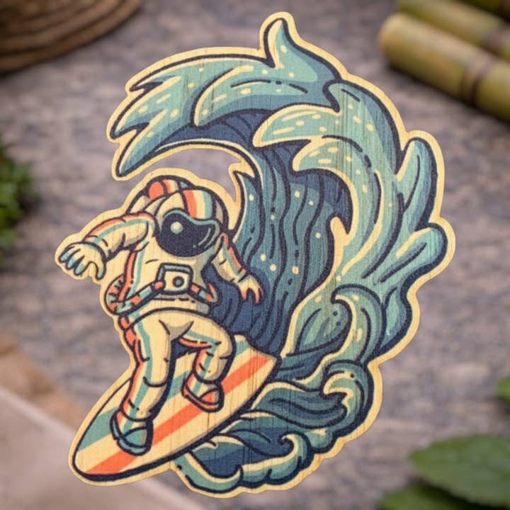 Astro Surfing the Big Waves for wholesale by Bamboo Wood Stickers