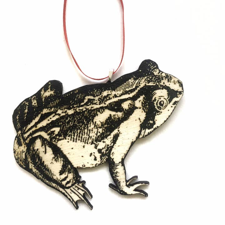 Kikkerornament - Laser gesneden+gegraveerd hout - antieke afbeelding voor wholesale door Toad Hill Farm