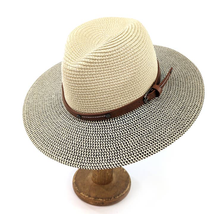 Black Ginger - Vendita all'ingrosso Cappello di paglia - Donna - Cappello da Viaggio Pieghevole Panama - Screziato/Naturale con Cintura (57 cm)