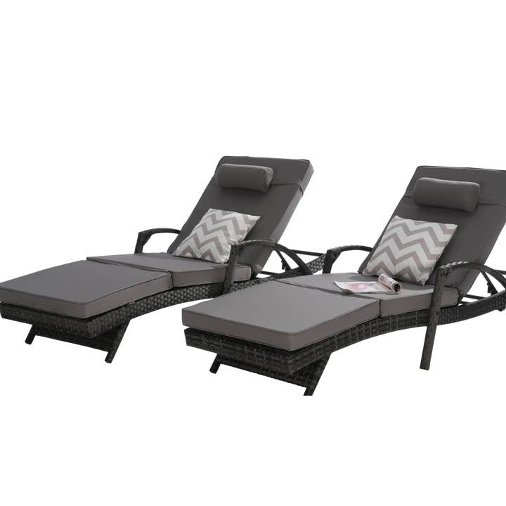 Dark Gray Outdoor Wicker Reclining Chair Set With Cushions for wholesale on Faire
