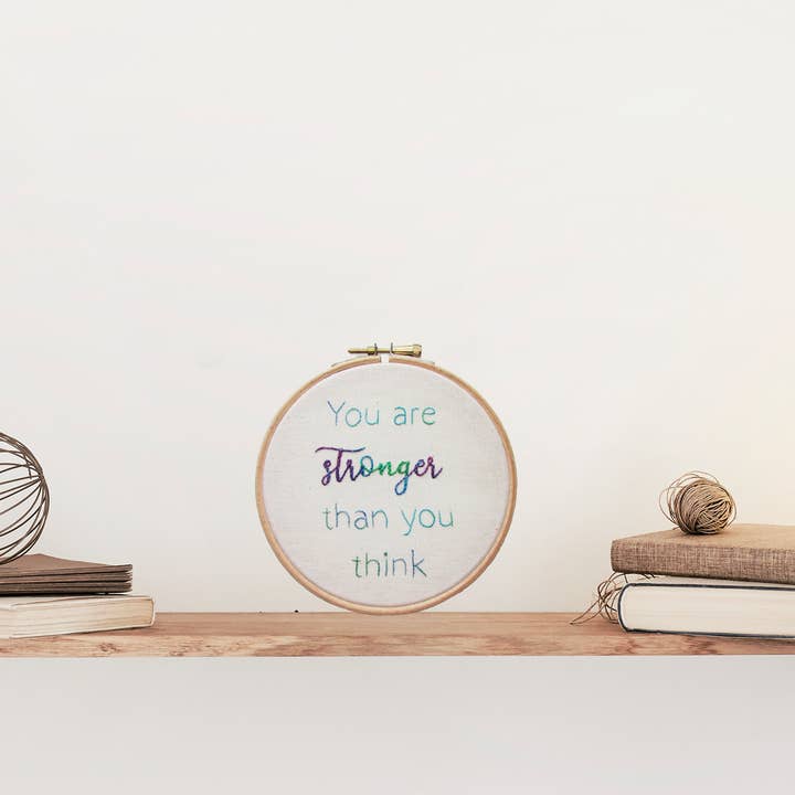 Affirmation embroidered wall decor - Stronger than you think for wholesale by Bailey Whin