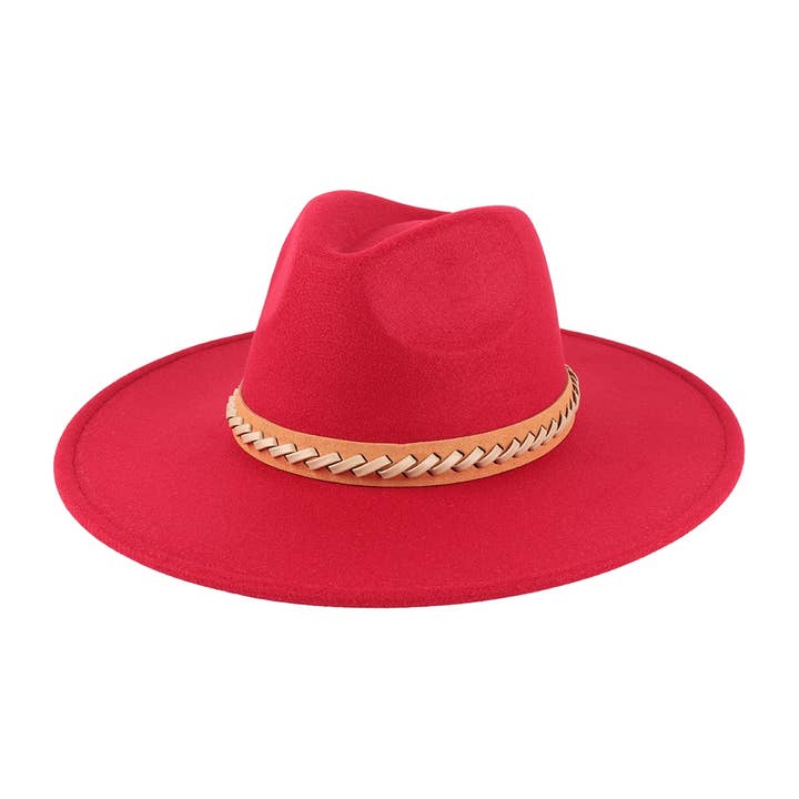 Pink Irene Wholesale - Wholesale Fedora - Women's - FELT FASHION BRIM HAT WITH LEATHER BRAIDED TRIM3
