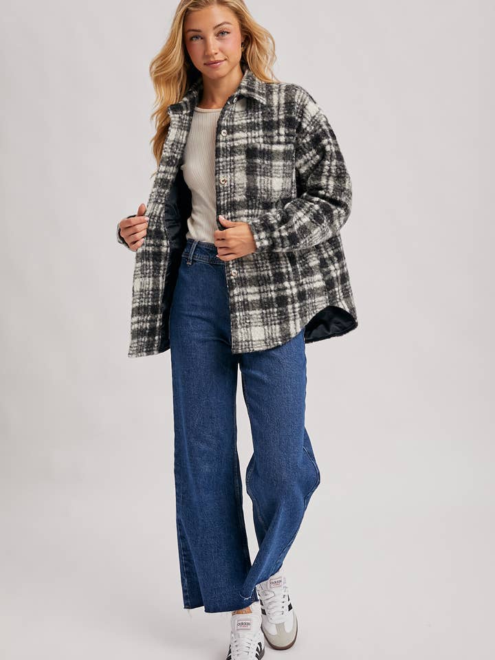 Bluivy - Wholesale Shirt Jacket/Shacket - Women's - BUTTON DOWN BOUCLE PLAID SHACKET WITH POCKETS9