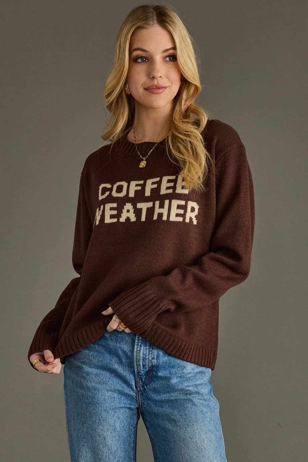 Panache Apparel Co. – wholesale Knitted jumper – Women′s – Dk. Brown Coffee Weather Sweater3