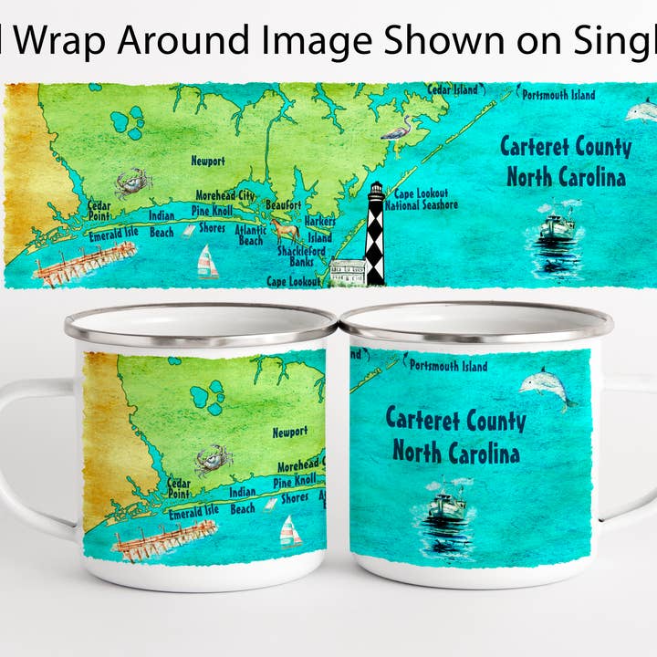 North Carolina Cape Lookout Coast Illustrated Camp Mug for wholesale by The Traveled Lane®