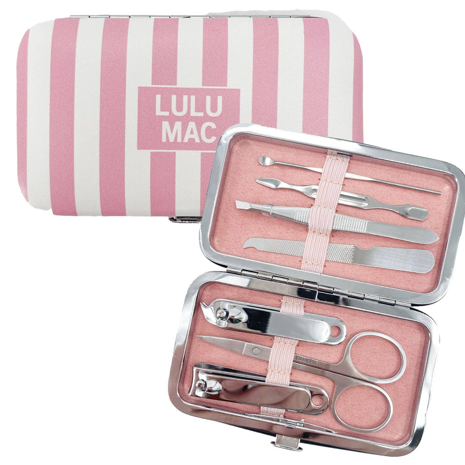 Girlie Girl Originals - Wholesale Nailcare Set - MCST- Pink Stripe Darby Manicure Set0