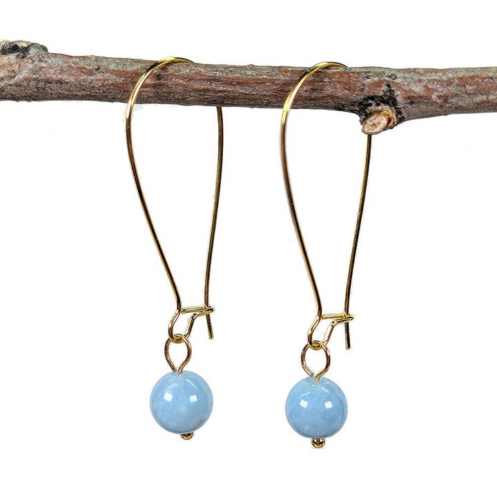 18K Real Gold Plated Stainless Steel Aquamarine 8mm Gemstone Earrings for wholesale by Stylish Jewelry Supply